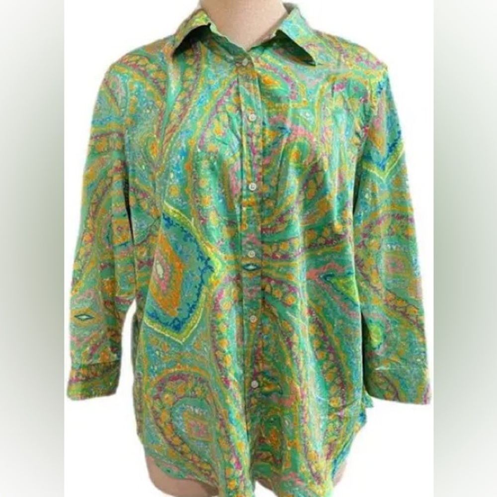 Ralph Lauren Wild Green Paisley Blouse Shirt Top 2X